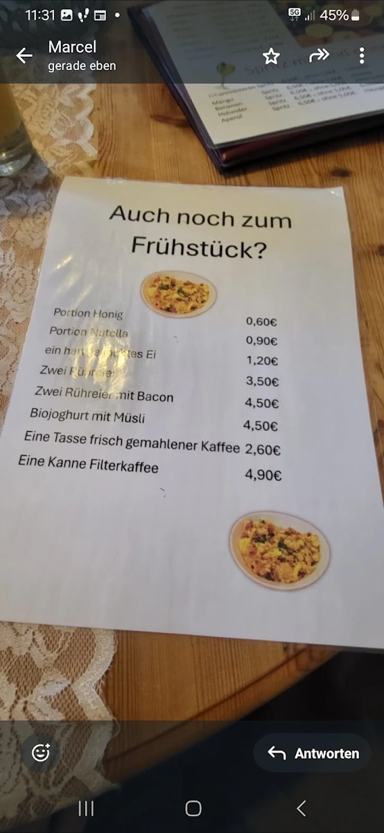 Speisekarte, Café Marie