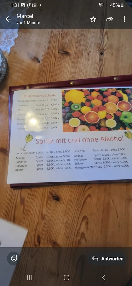 Speisekarte, Café Marie