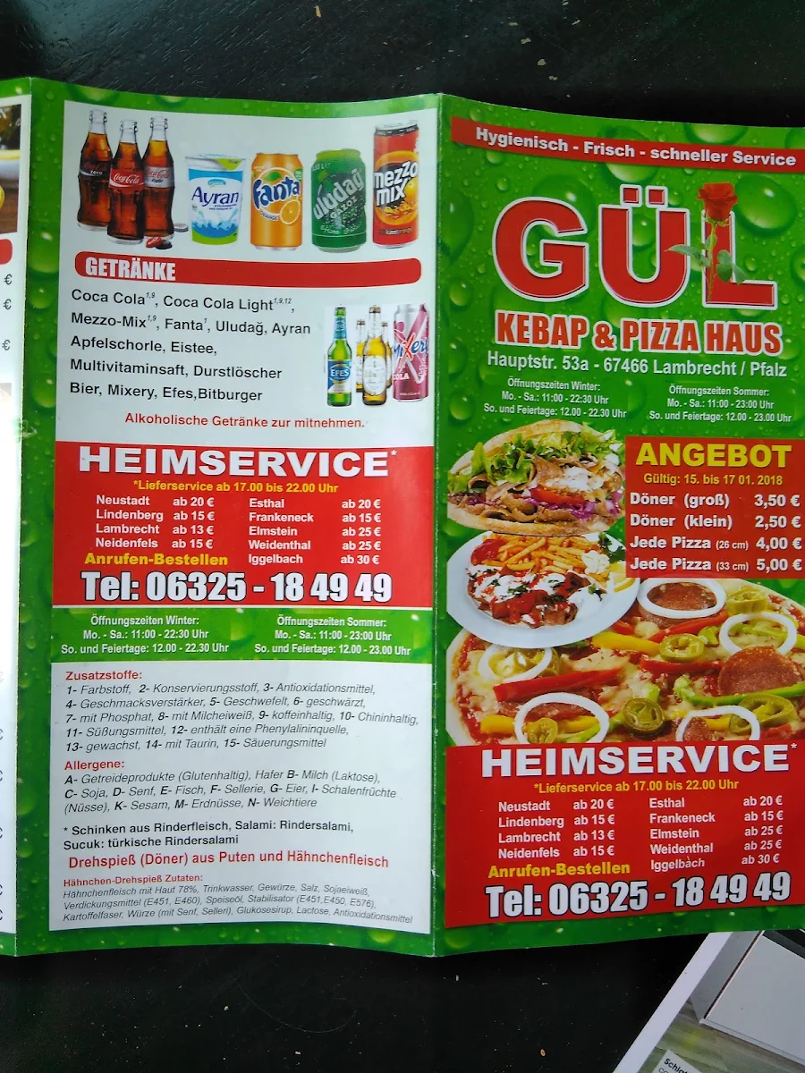 Speisekarte, Gül Döner Pizza Haus 1 Lambrecht(Pfalz)