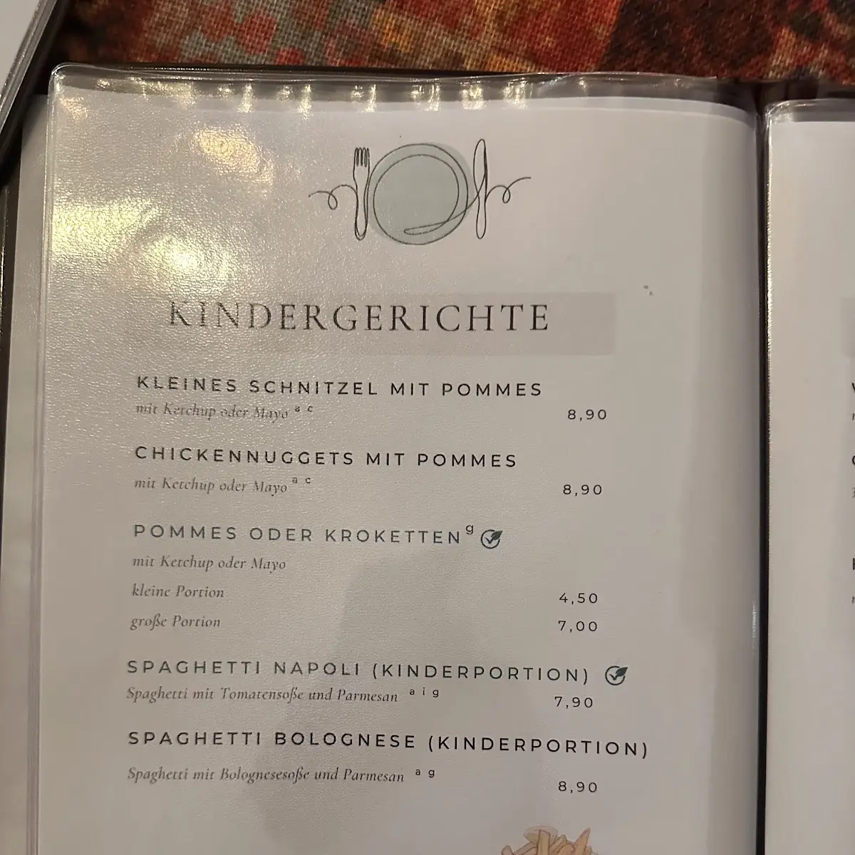 Speisekarte, Zum Vater Rhein