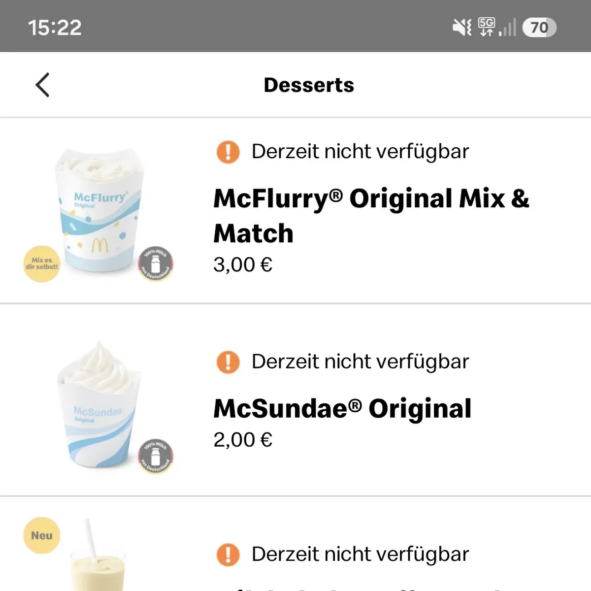Speisekarte, McDonald's