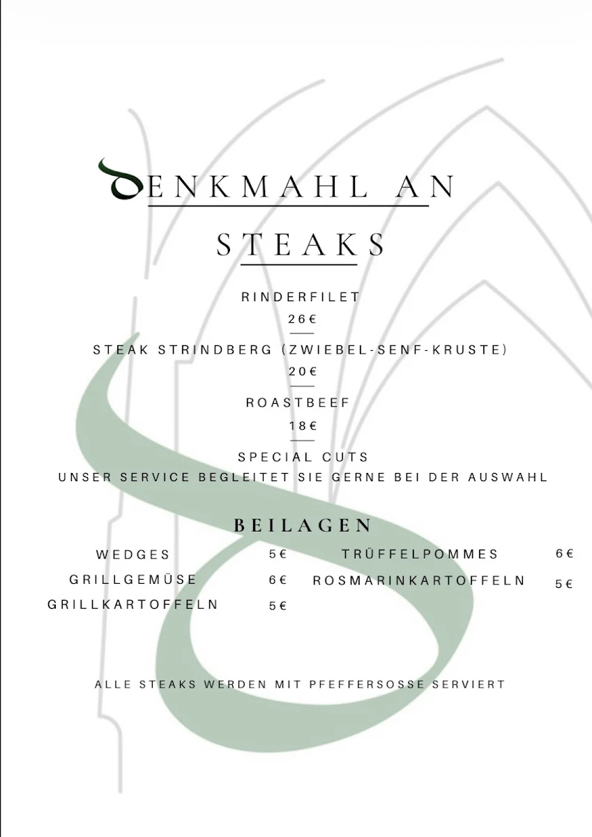 Speisekarte, Restaurant Denkmahl