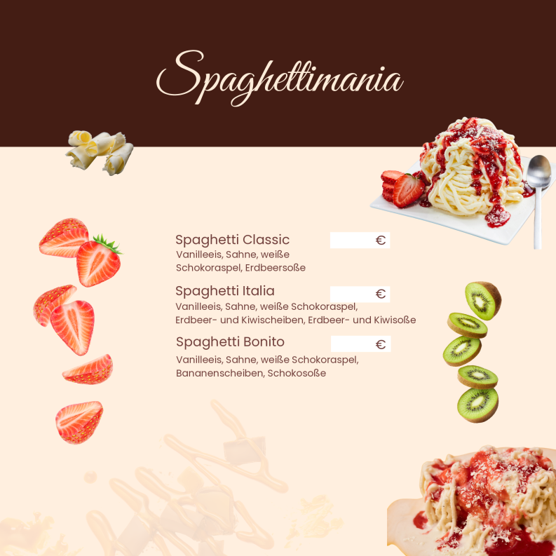 Speisekarte, EisCafe Team Elly
