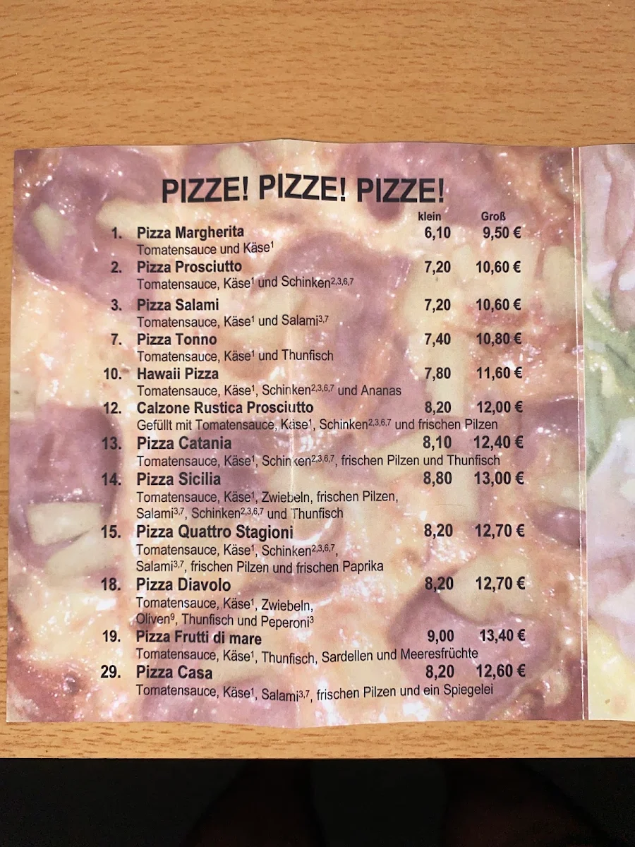 Speisekarte, Pizzeria da Giovanni