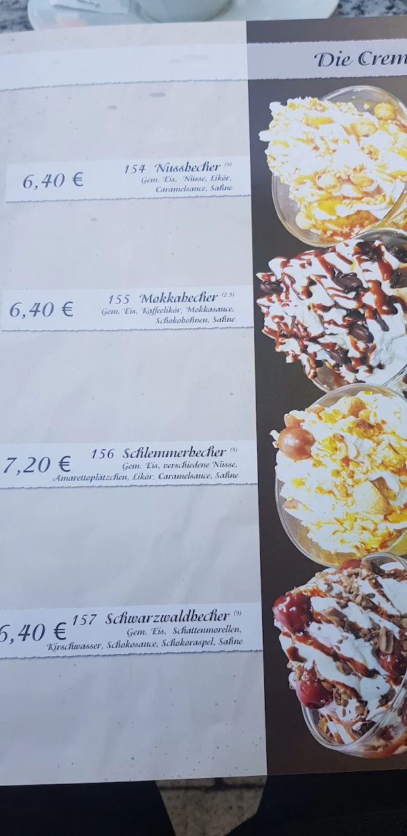 Speisekarte, Eiscafé Calimero