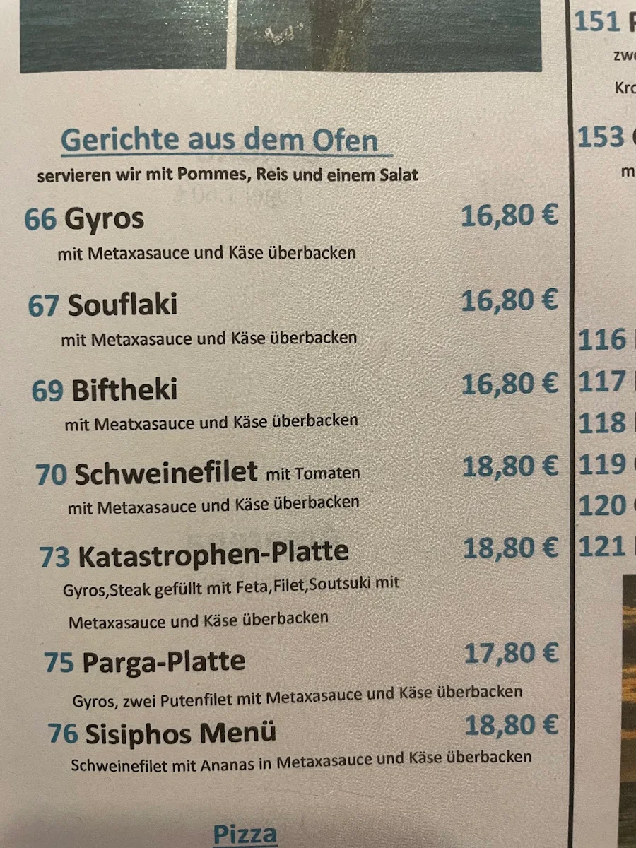 Speisekarte, Restaurant Landhaus Meine Artemis
