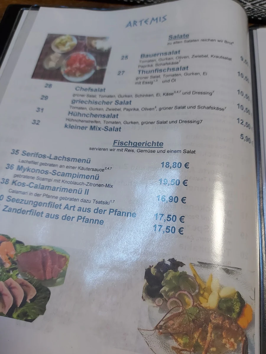 Speisekarte, Restaurant Landhaus Meine Artemis