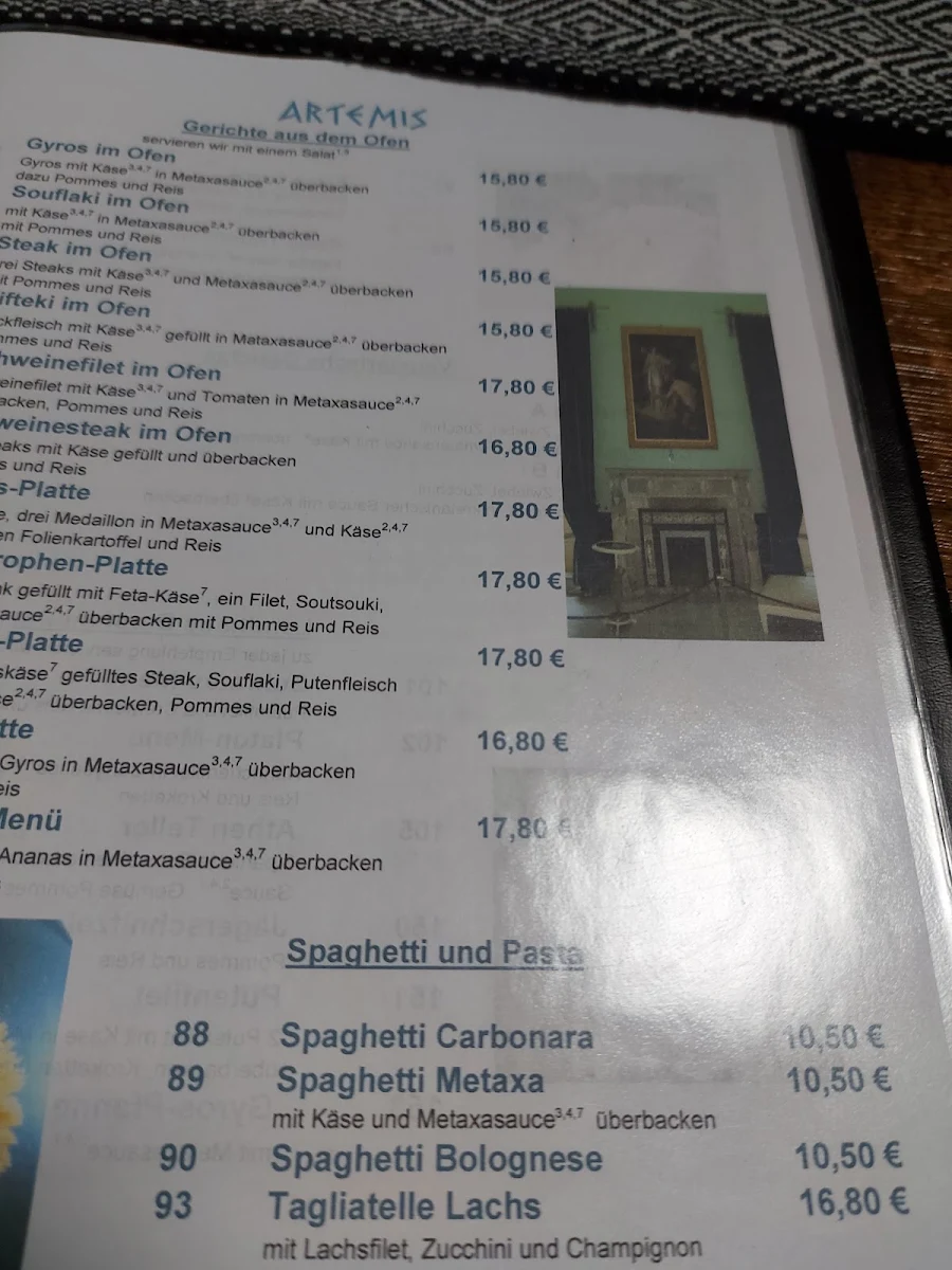 Speisekarte, Restaurant Landhaus Meine Artemis