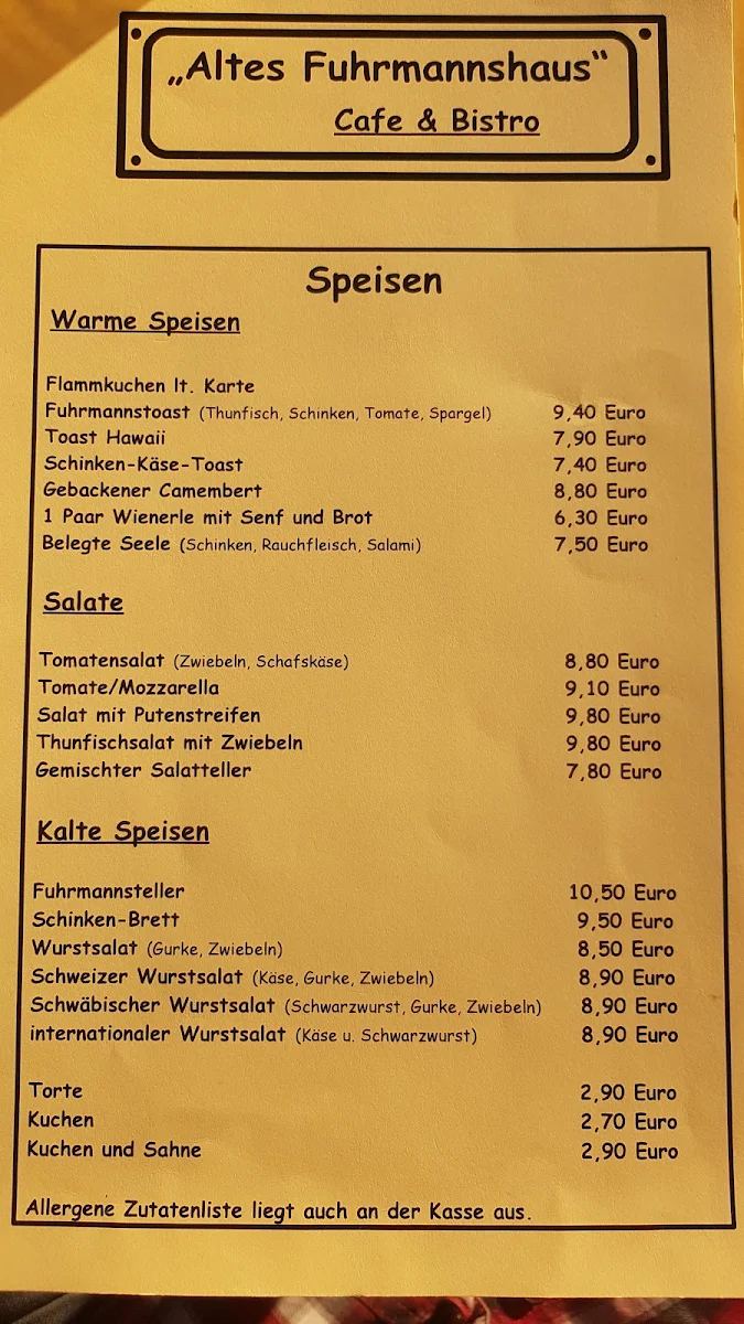 Speisekarte, Altes Fuhrmannshaus