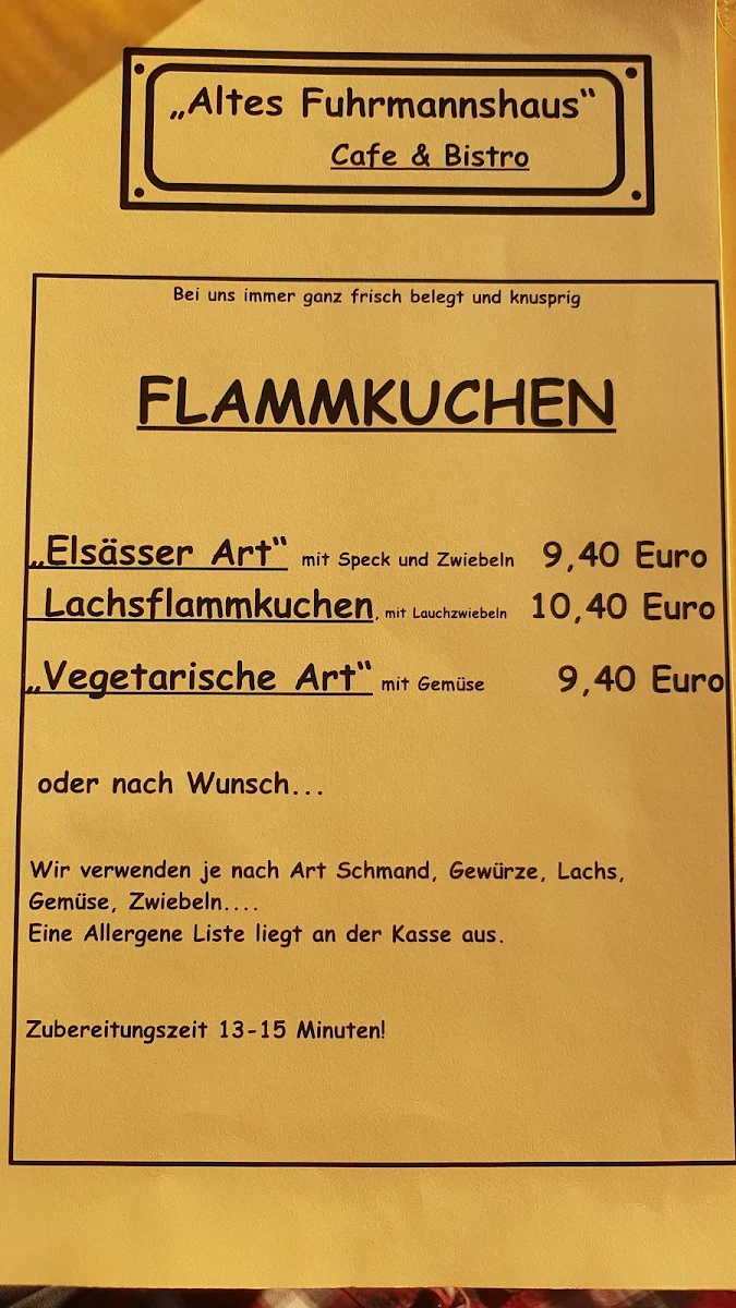 Speisekarte, Altes Fuhrmannshaus
