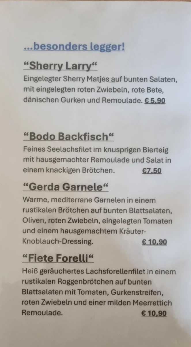 Speisekarte, Gemütlich