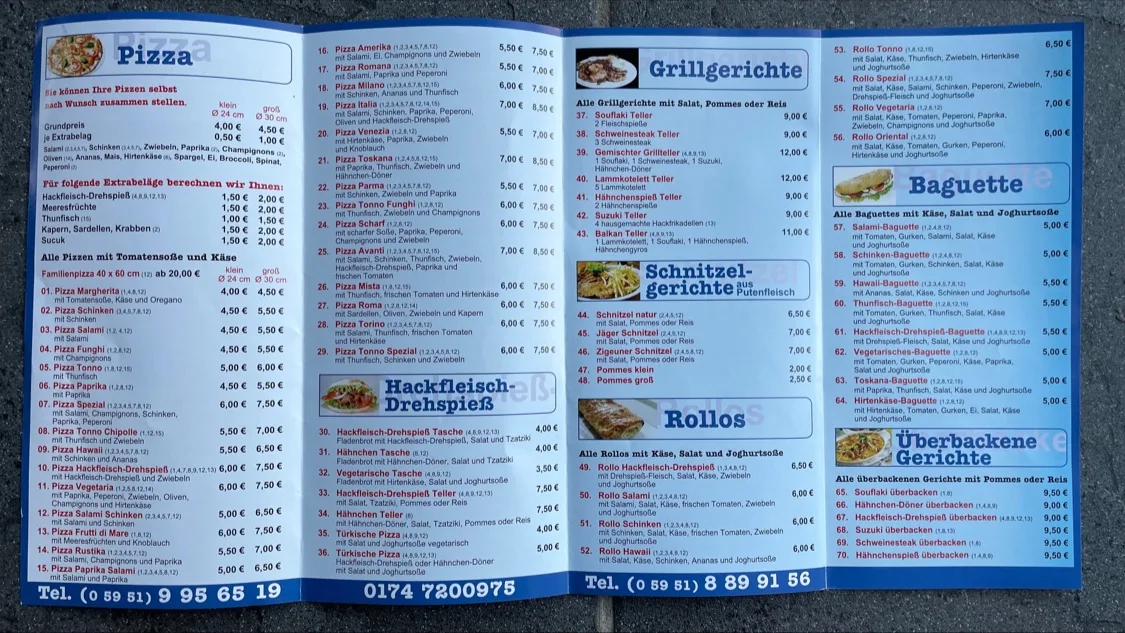 Speisekarte, Istanbul Grill