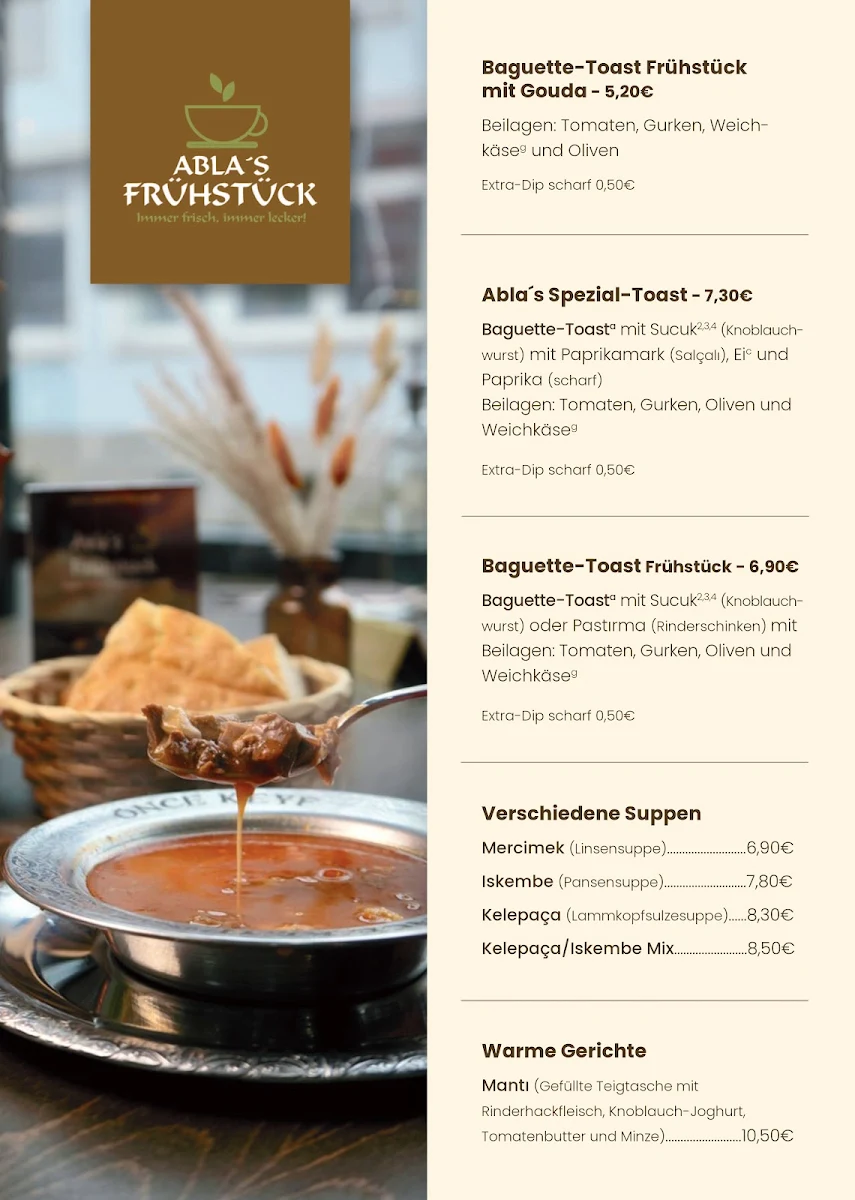 Speisekarte, Ablas Frühstück Koblenz