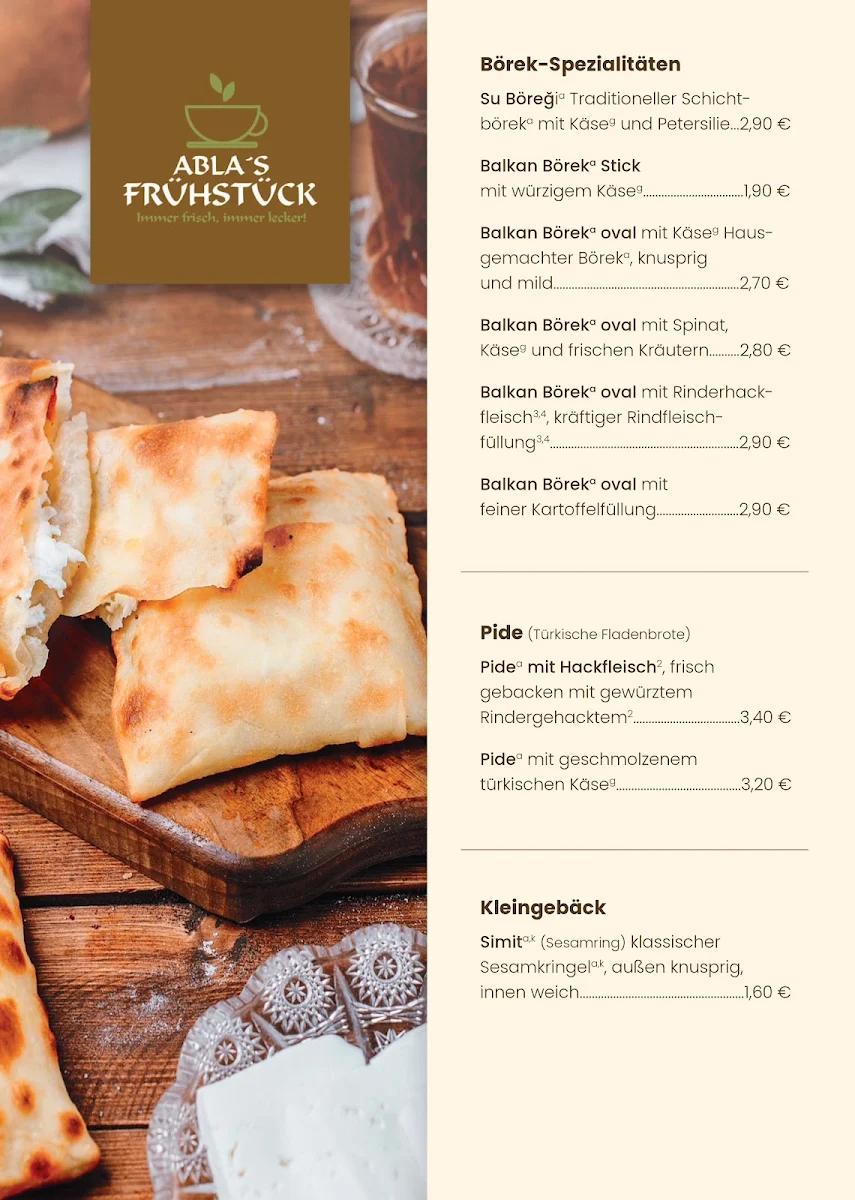 Speisekarte, Ablas Frühstück Koblenz