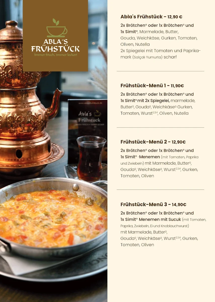 Speisekarte, Ablas Frühstück Koblenz