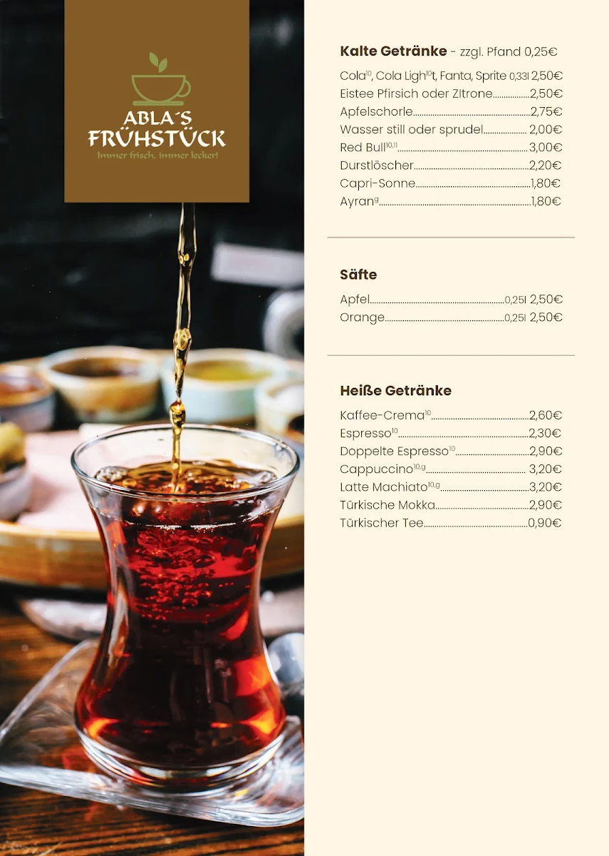 Speisekarte, Ablas Frühstück Koblenz