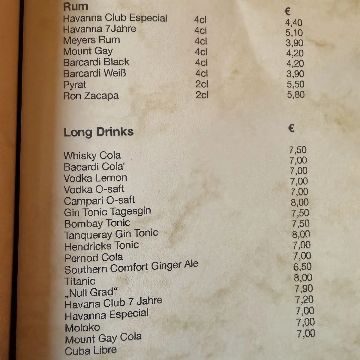 Speisekarte, Bunte Kuh Helgoland