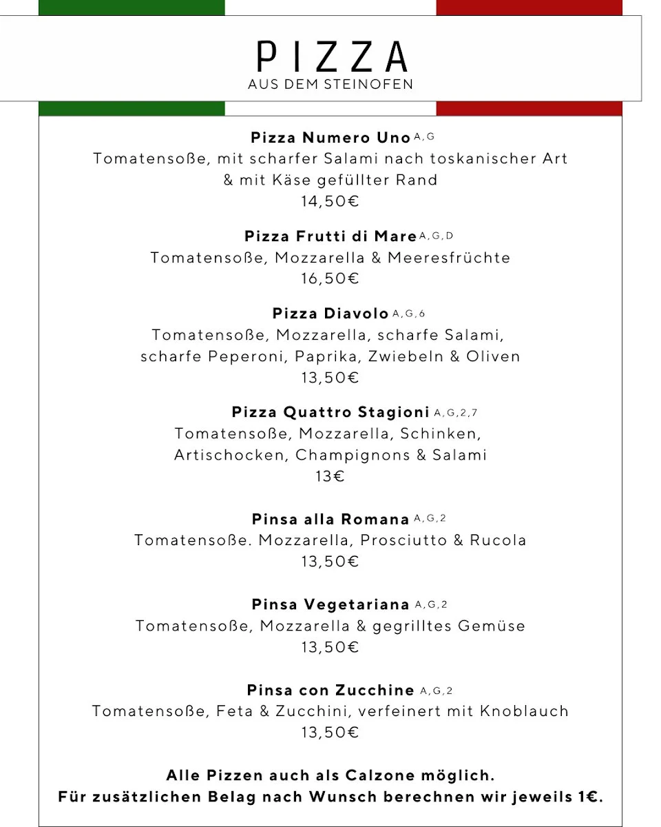 Speisekarte, Restaurant Italian Flavours