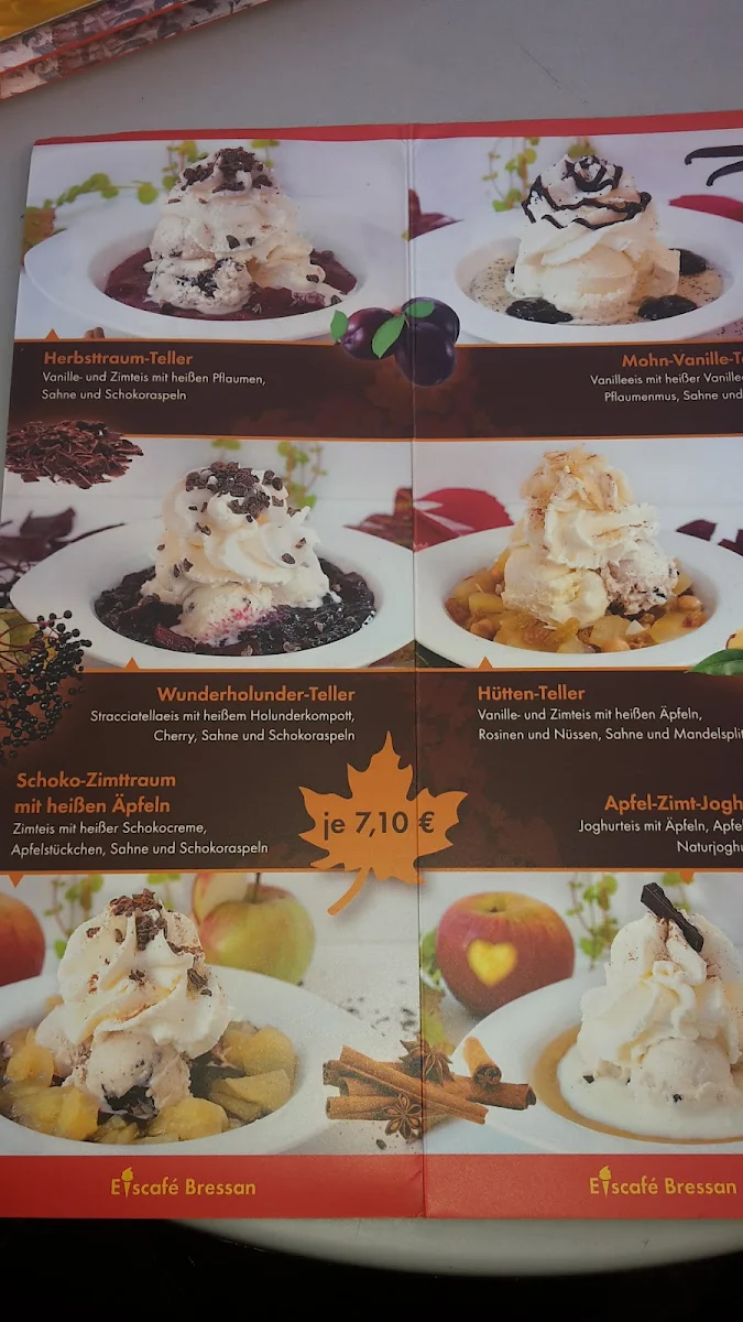 Speisekarte, Eiscafé Bressan