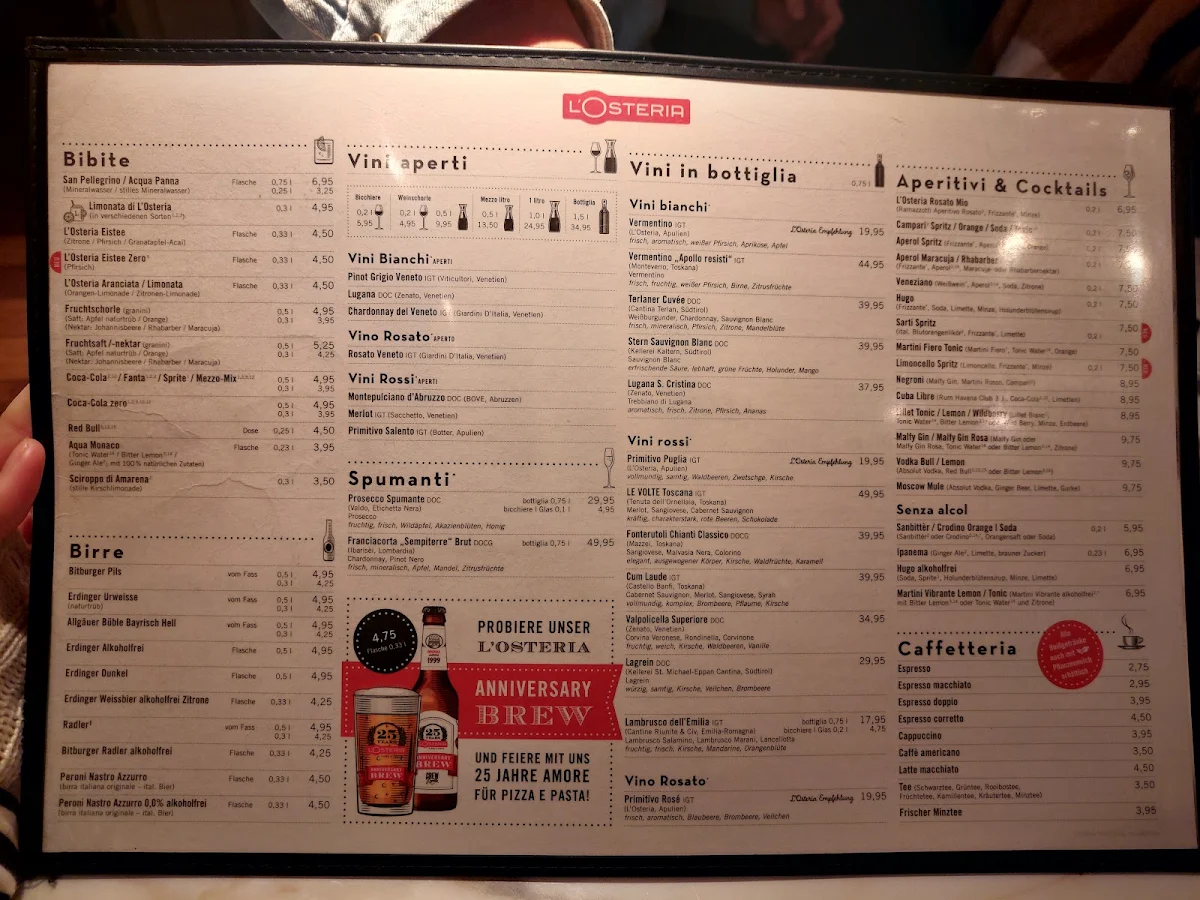 Speisekarte, L'Osteria Heidelberg Hauptstraße