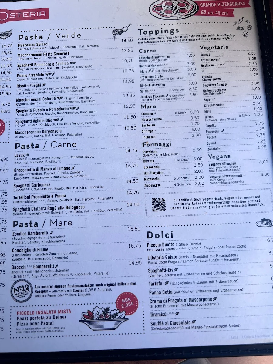 Speisekarte, L'Osteria Heidelberg Hauptstraße