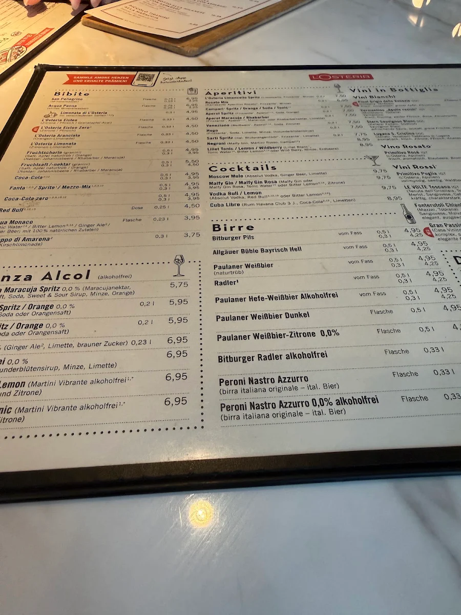 Speisekarte, L'Osteria Heidelberg Hauptstraße