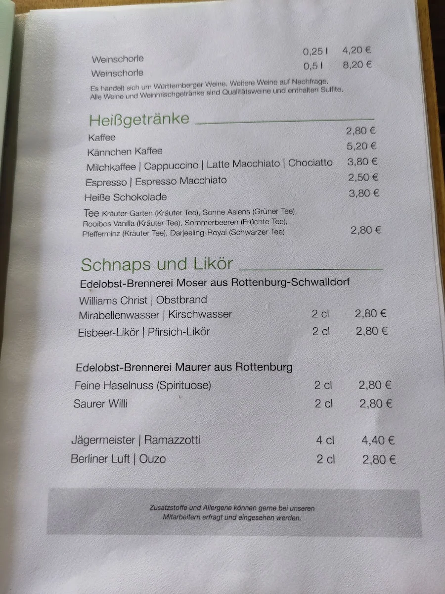 Speisekarte, Haus der Bürgerwache