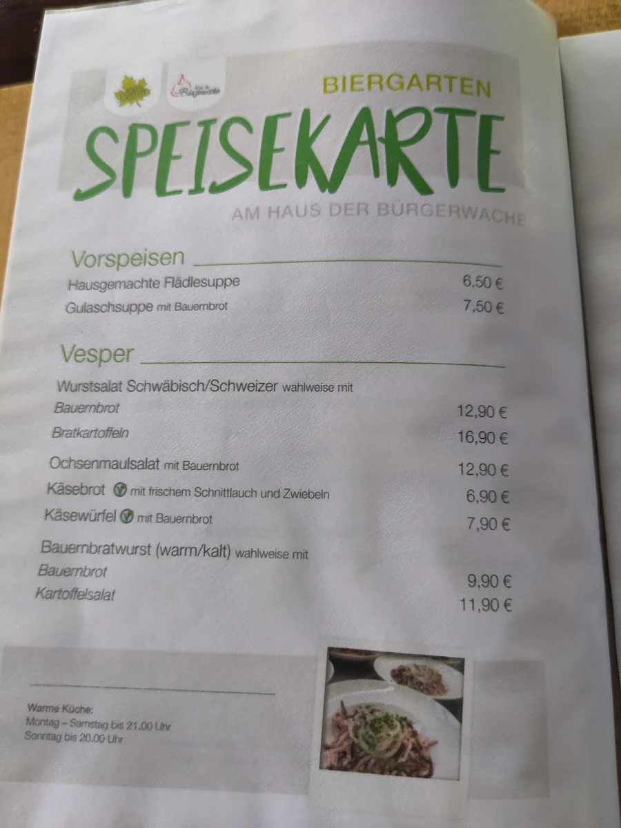 Speisekarte, Haus der Bürgerwache