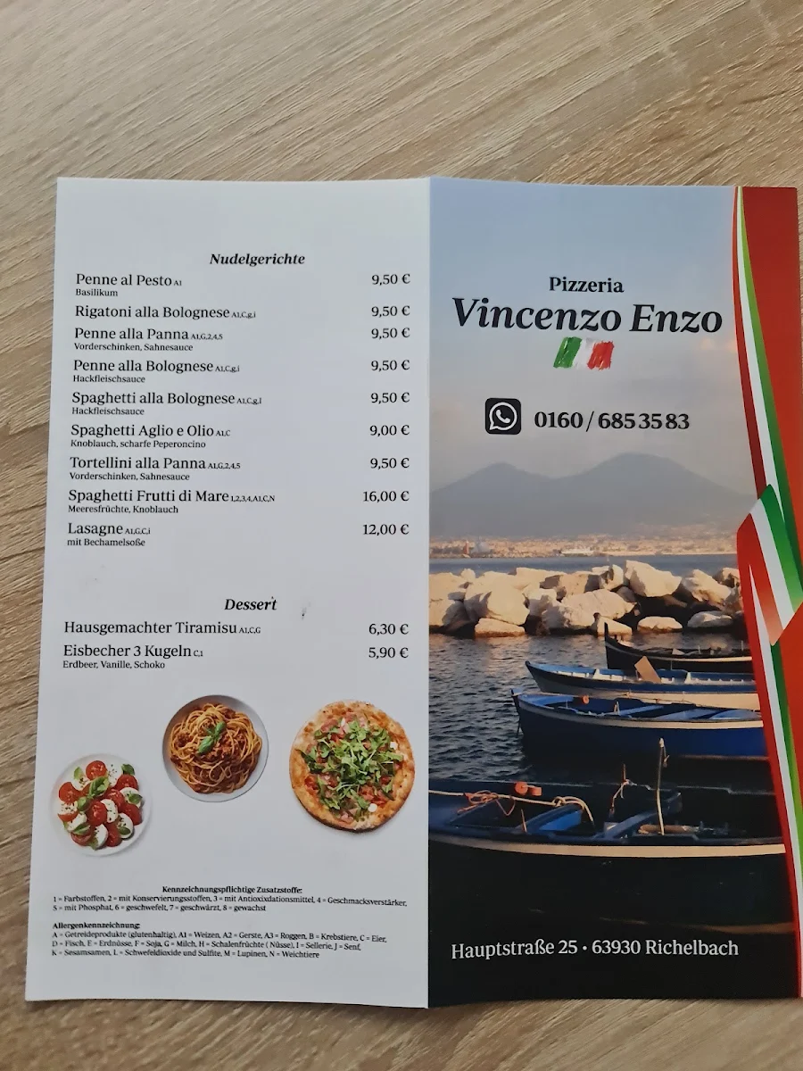Speisekarte, Pizzeria Vincenzo Enzo