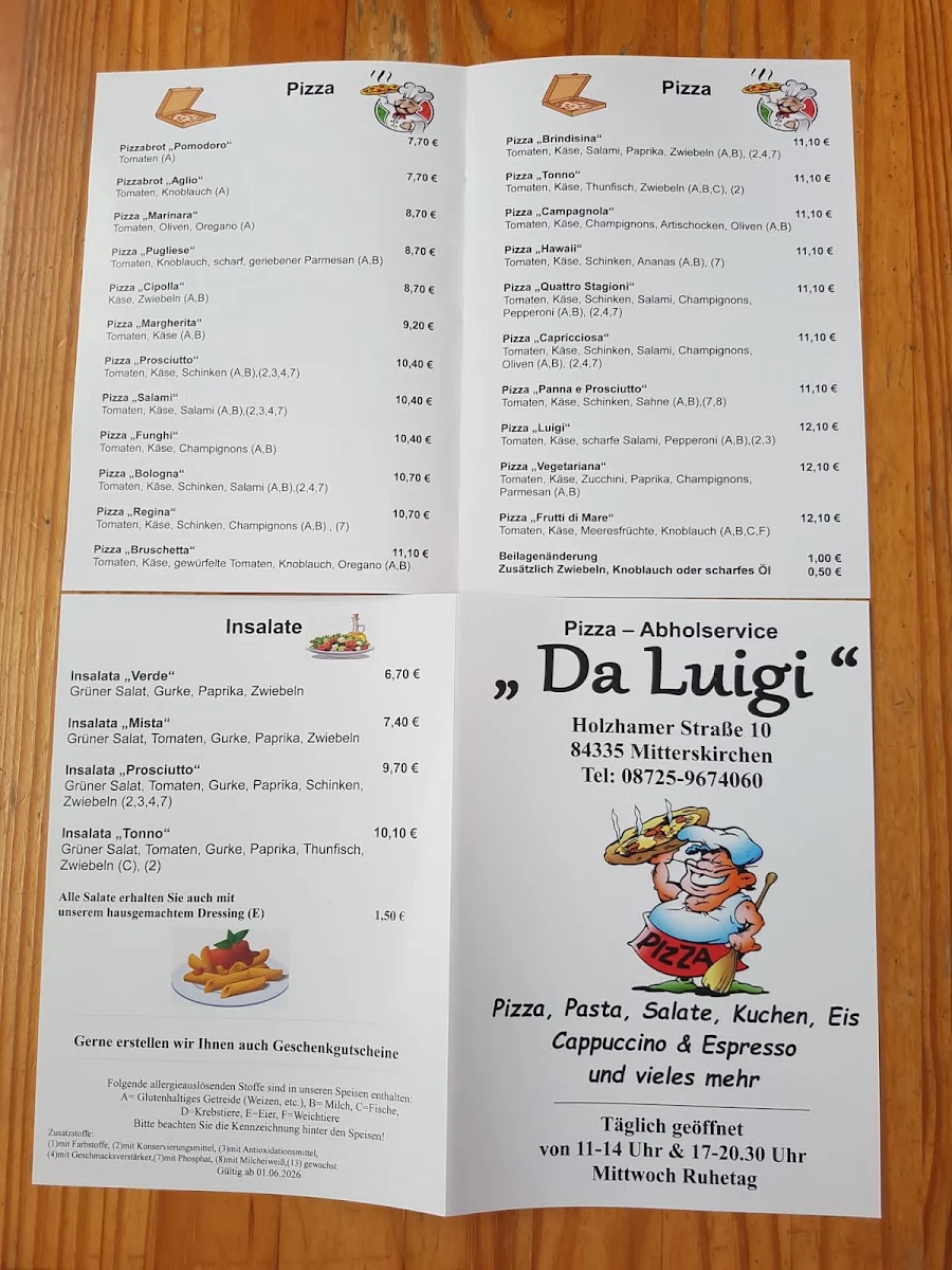 Speisekarte, Pizza Da Luigi