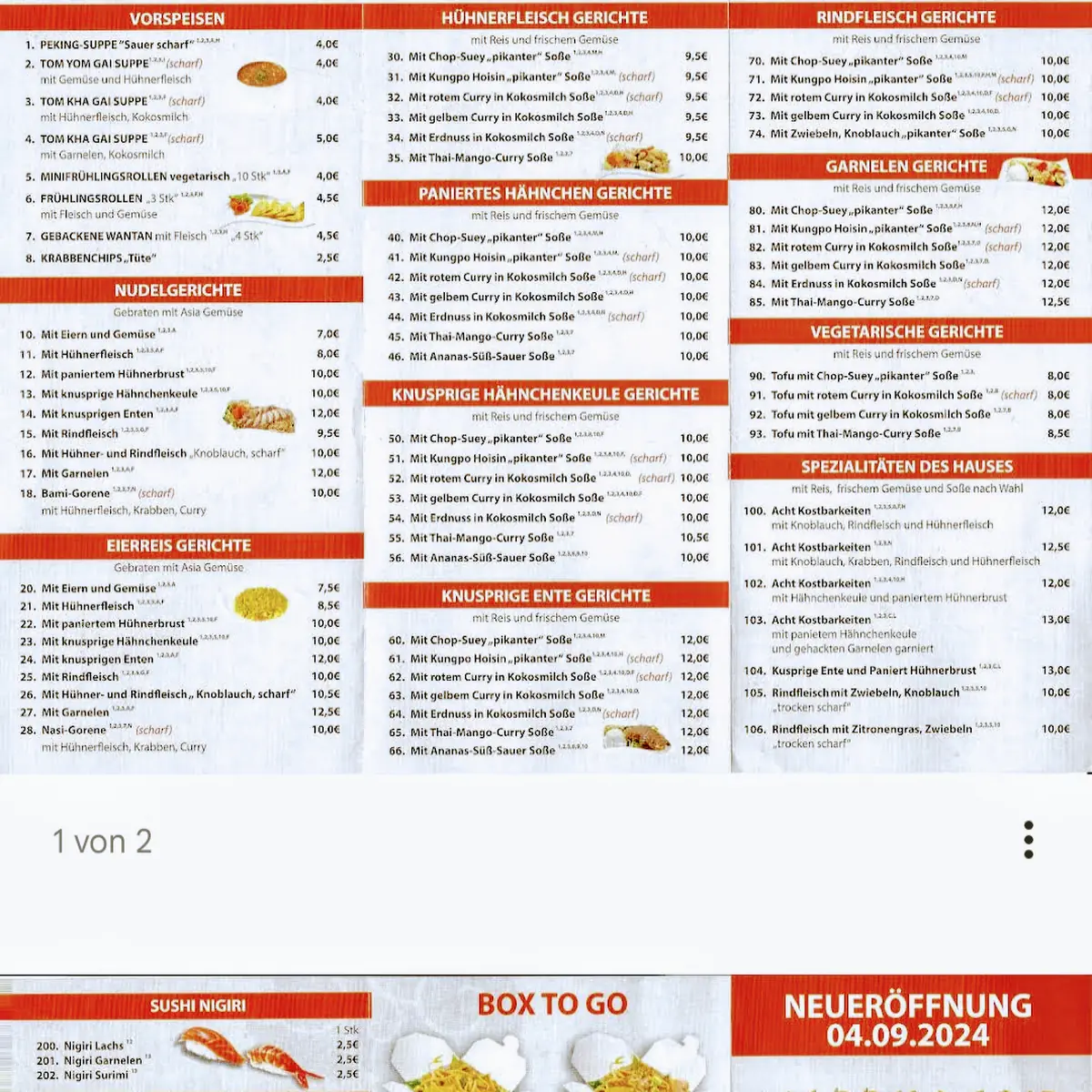 Speisekarte, Happy Wok