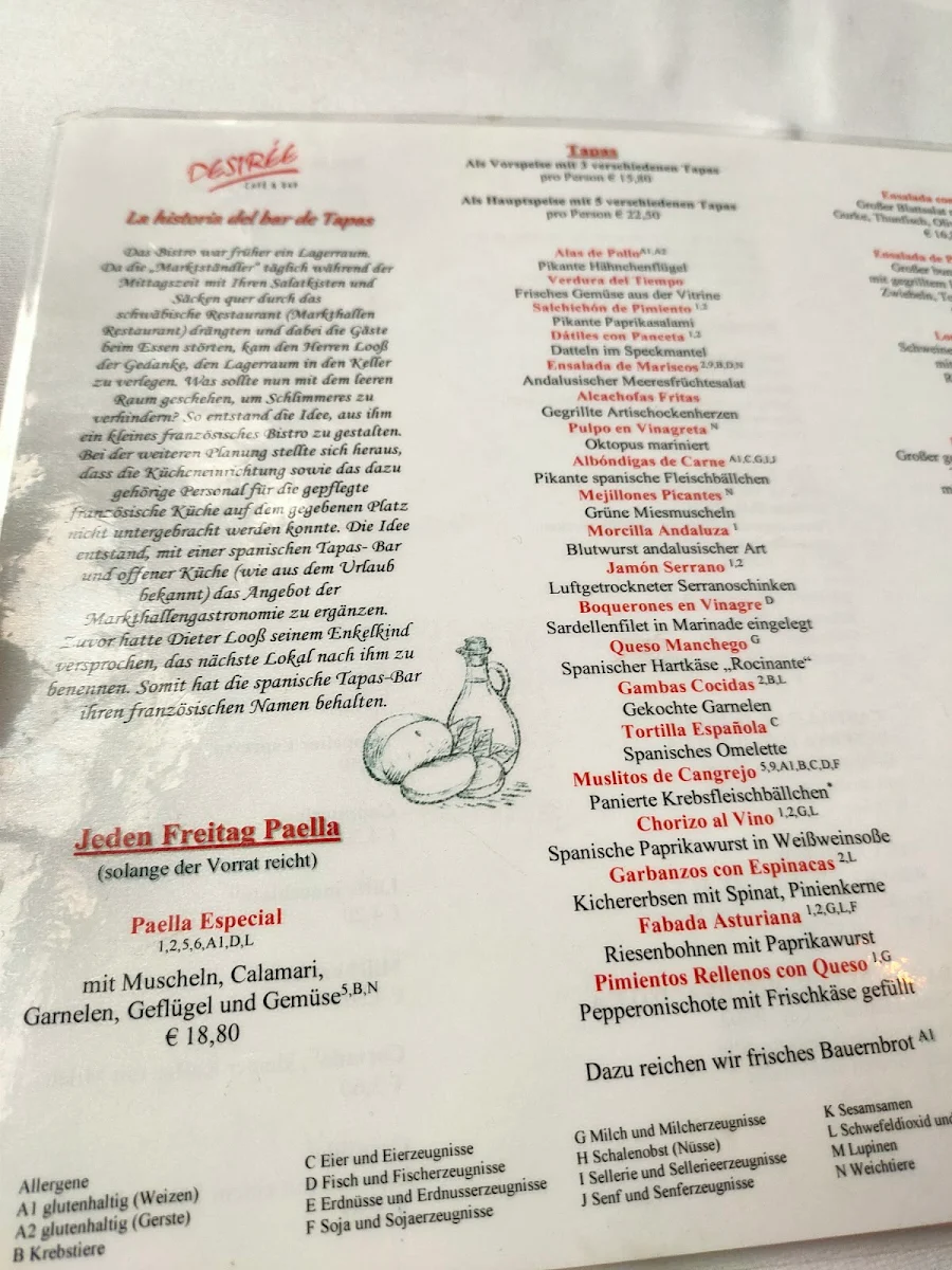 Speisekarte, Tapasbar Desirée