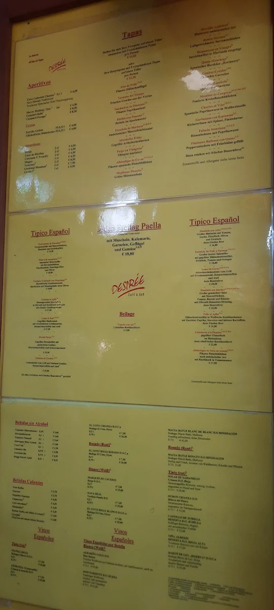 Speisekarte, Tapasbar Desirée