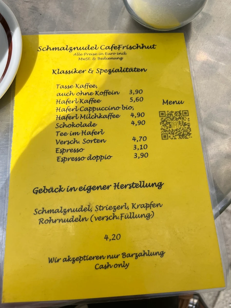 Speisekarte, Schmalznudel - Cafe Frischhut