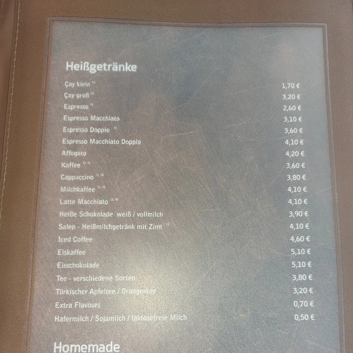 Speisekarte, Liva Cafe Landau