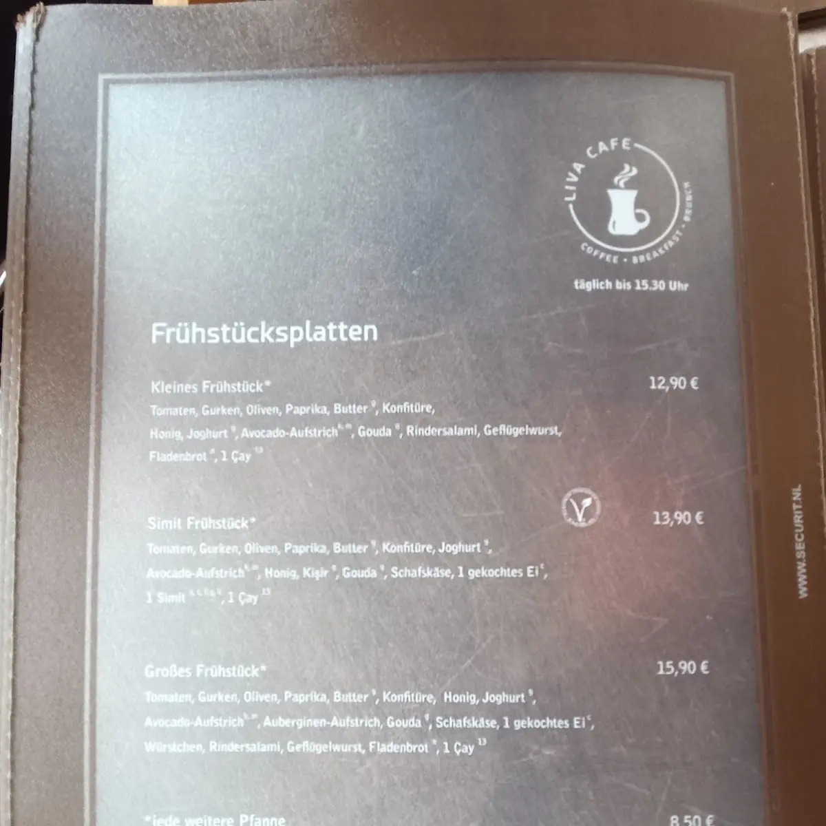 Speisekarte, Liva Cafe Landau