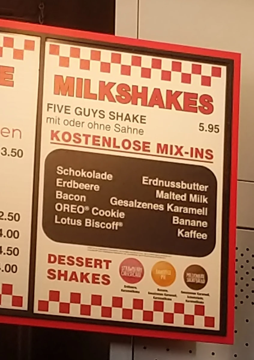 Speisekarte, Five Guys