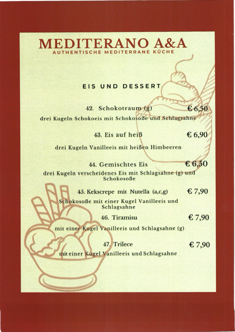 Speisekarte, Mediterano A&A