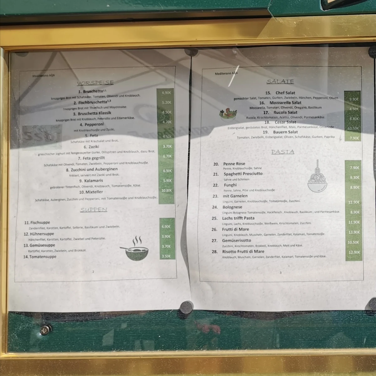 Speisekarte, Mediterano A&A