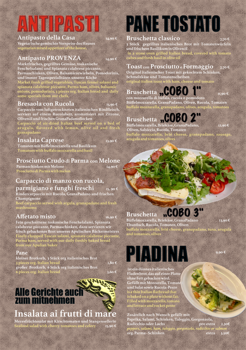 Speisekarte, PROVENZA Trattoria Italia Ristorante Pizzeria