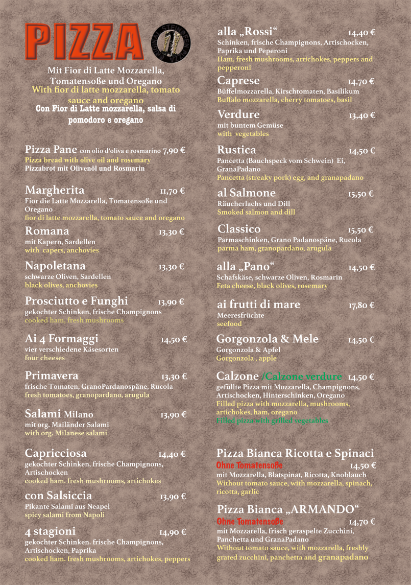 Speisekarte, PROVENZA Trattoria Italia Ristorante Pizzeria