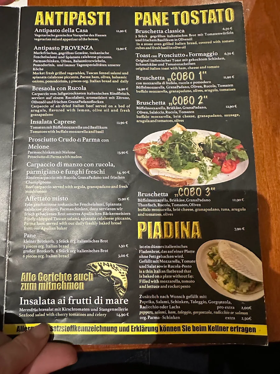 Speisekarte, PROVENZA Trattoria Italia Ristorante Pizzeria