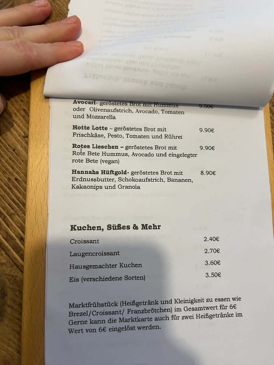 Speisekarte, Café Goldmund