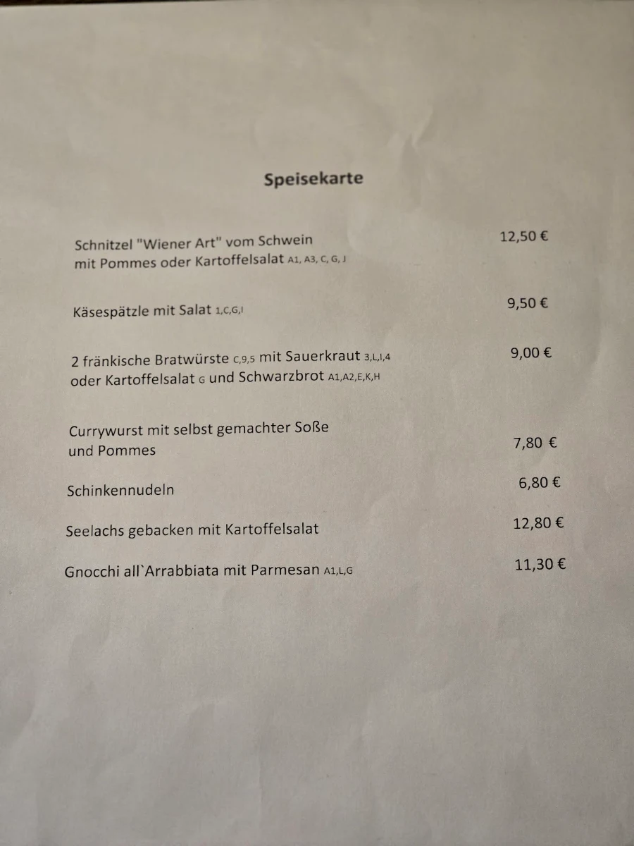Speisekarte, ESV-Rangierbahnhof Sportgaststätte