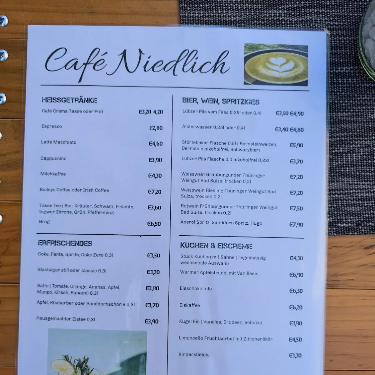 Speisekarte, Café Niedlich