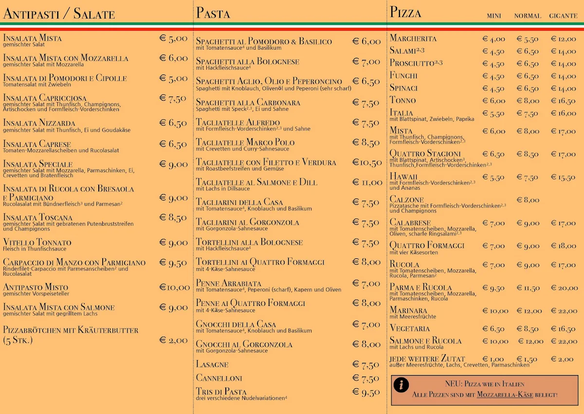 Speisekarte, Trattoria & Bar Gigante