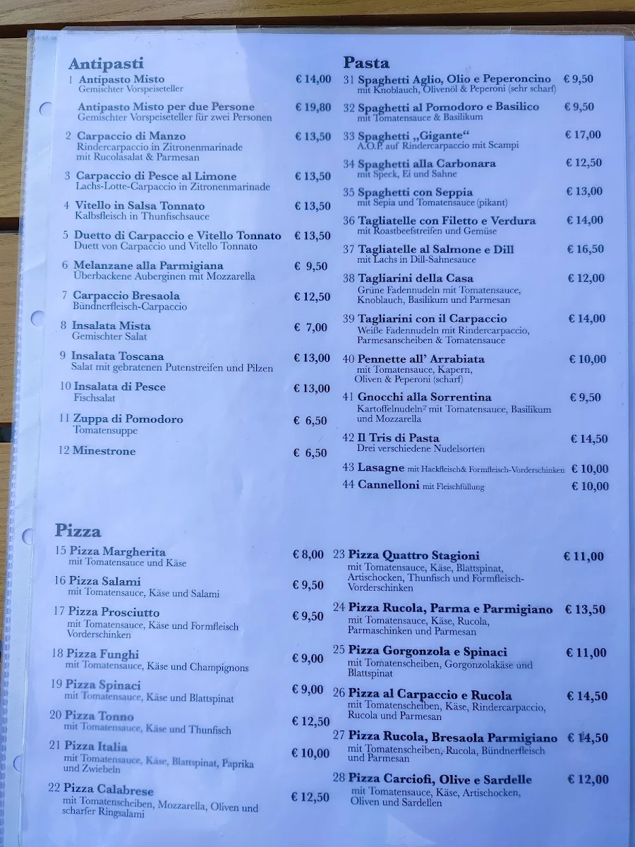 Speisekarte, Trattoria & Bar Gigante
