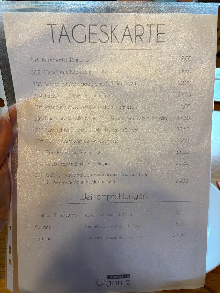 Speisekarte, Trattoria & Bar Gigante