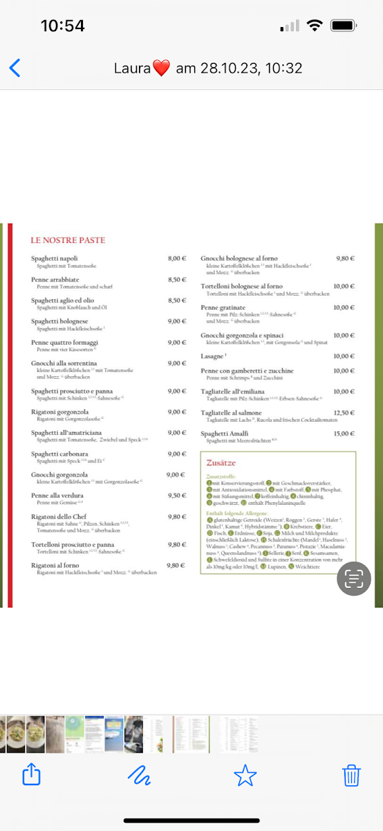 Speisekarte, Pizzabäckerei „Da Pietro“