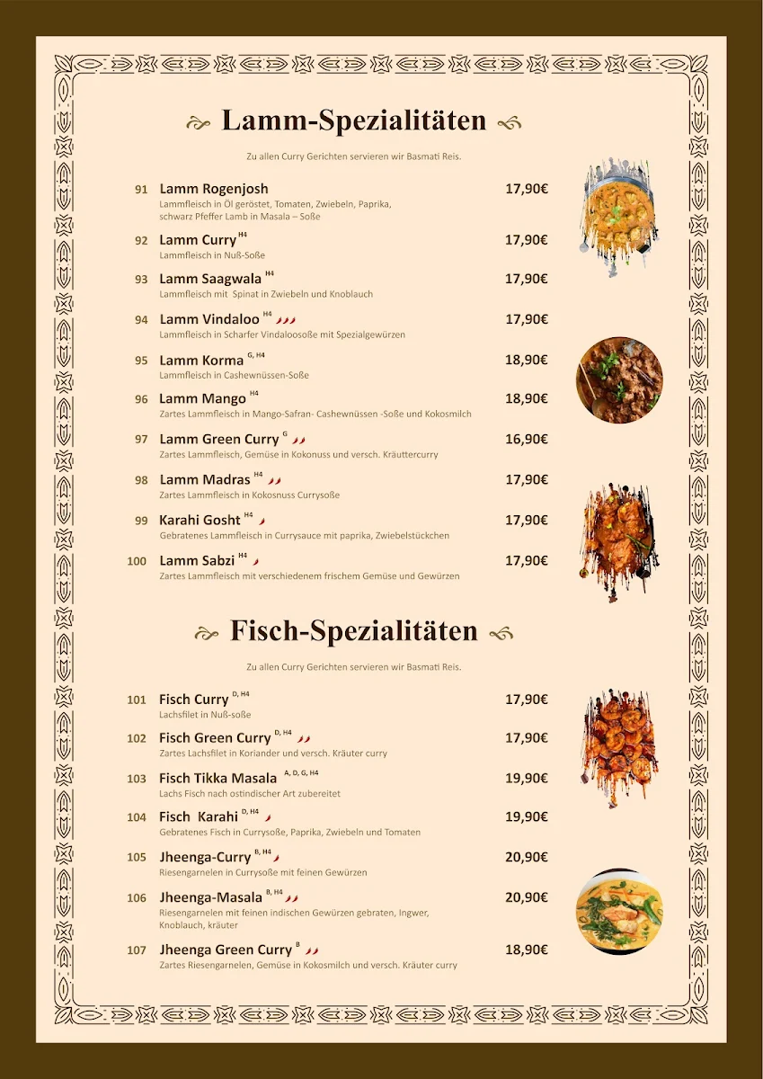 Speisekarte, AROMA Indisches Restaurant